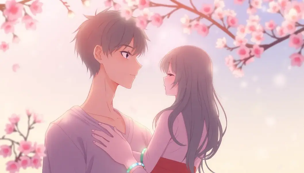 Anime-style character in a tranquil setting reflecting self-love, surrounded by symbols of growth and friendship.