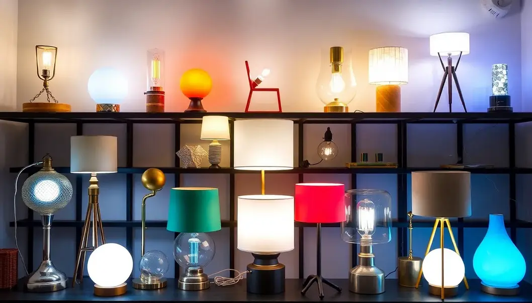 A creative display of various stylish lamps in a modern room.